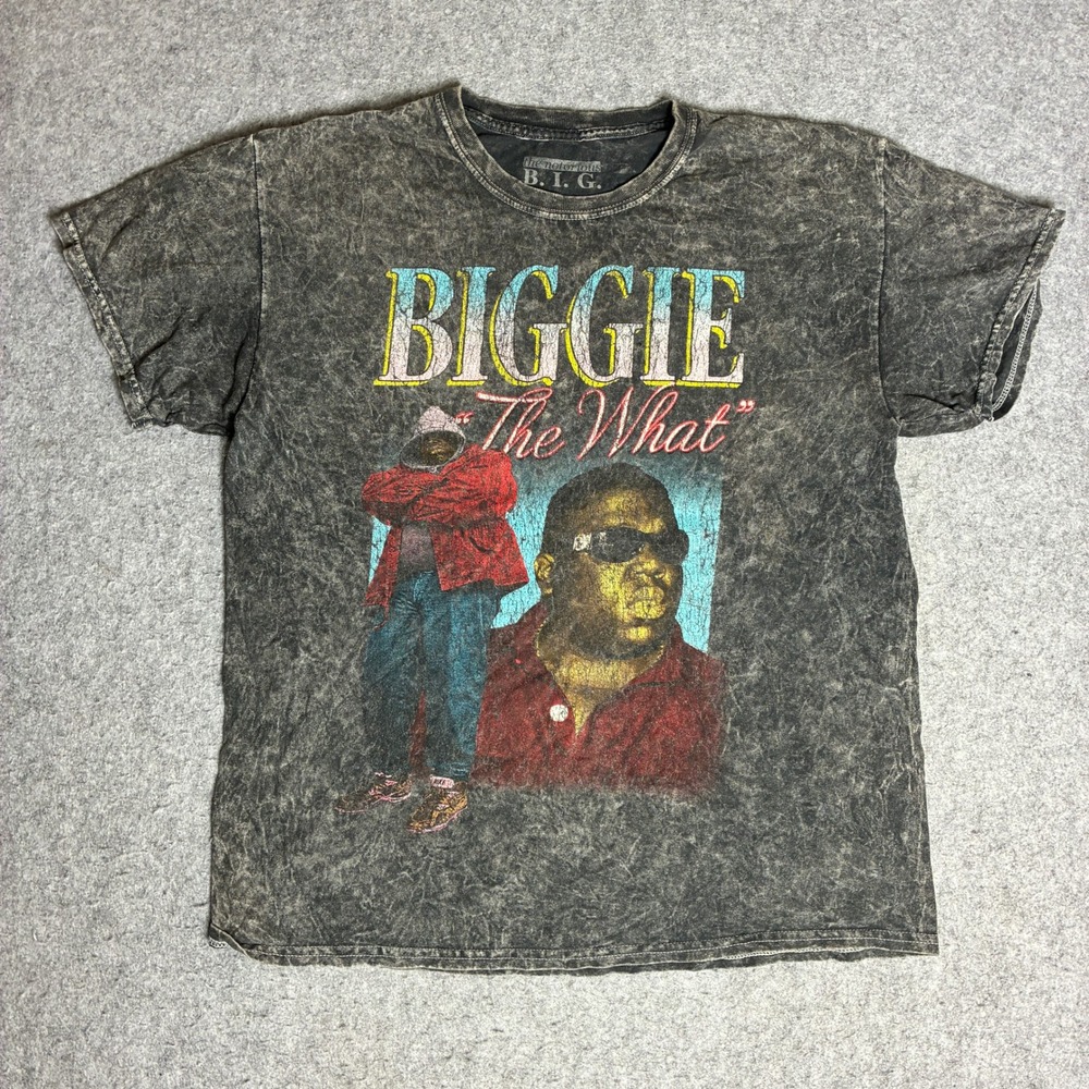 Notorious B.I.G. T-Shirt Mens L Grey Excellent The What Acid Wash Graphic Tee